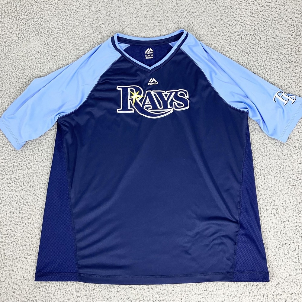 Tampa Bay Rays Shirt Mens 2XL Navy Light Blue MLB Baseball Majestic Raglan